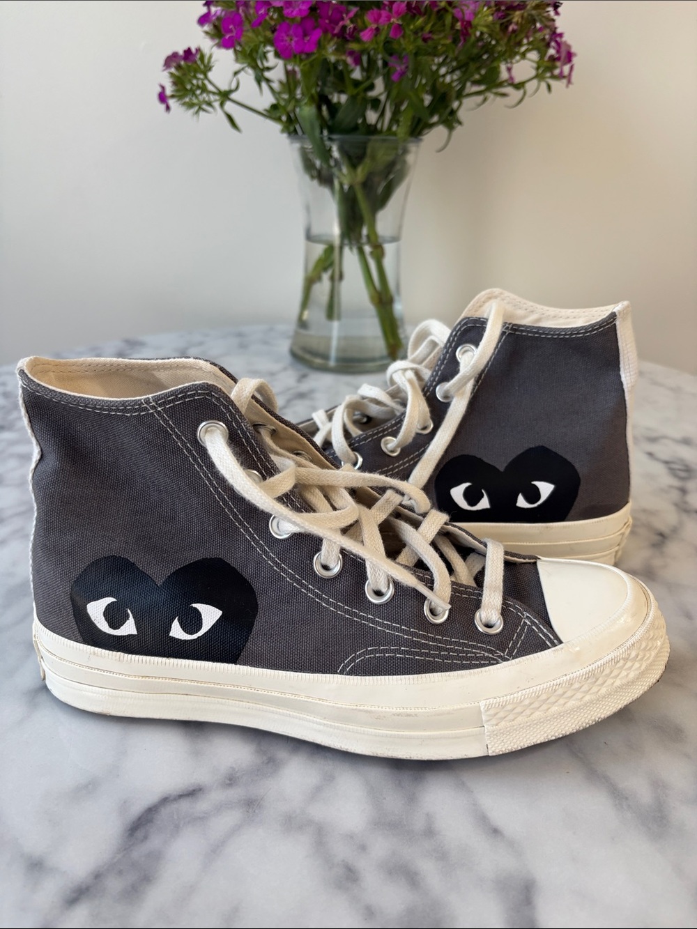Comme des Garcons PLAY High-Top Sneakers in Charcoal Gray